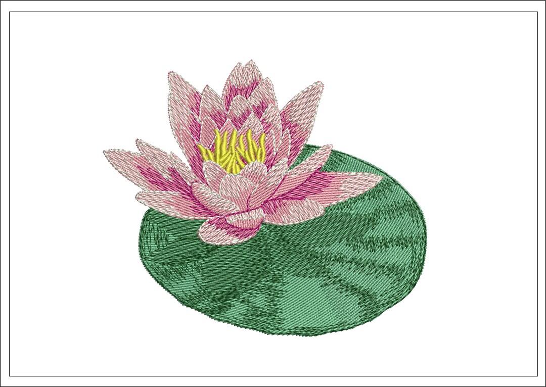 Water Lily Embroidery Design, Beautiful Lily Flower Embroidery File