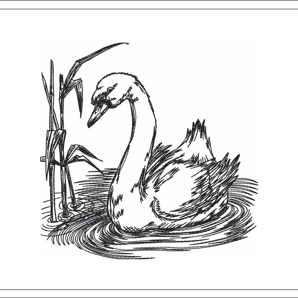 Swan sketch embroidery, swan design, 4 sizes, lake embroidery, machine embroidery design, Instant Download,