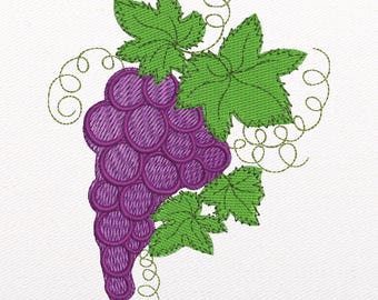 Grapes Embroidery Design: Fruit Twig Pattern (Instant Download)