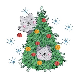 Christmas Tree Embroidery Design - Cats Embroidery Design - Cute Christmas Embroidery - Funny Christmas Pattern - Machine Embroidery Design