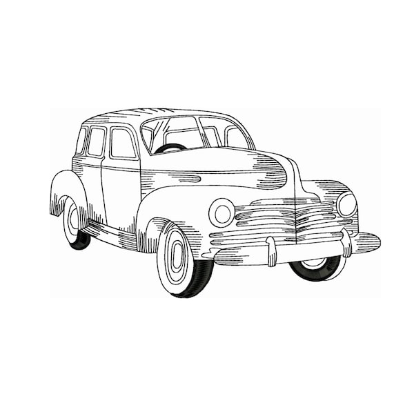 Classic car, Vintage car sketch embroidery, 2 sizes, machine embroidery design, Instant Download,