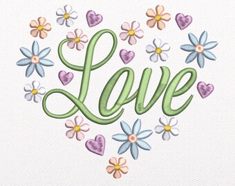 Floral Heart Machine Embroidery Pattern – Spring Flower Design (Instant Download)