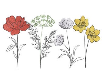 Wildflowers Machine Embroidery Design: Floral Spring Pattern (Instant Download)