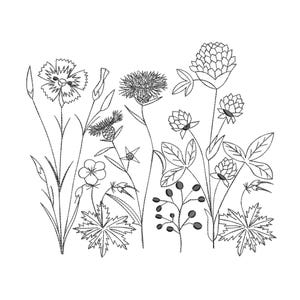 Wildflowers Embroidery Design - Sketch Embroidery Pattern - Nature Embroidery Design - Floral Machine Embroidery Pattern - Instant Download!