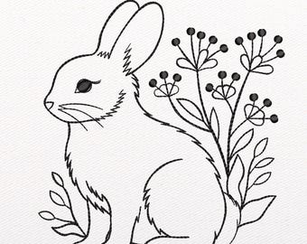 Bunny Sketch Embroidery Design: Animal Pattern for Machine (Instant Download)