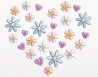 Floral Heart Machine Embroidery Pattern – Spring Flower Design (Instant Download)