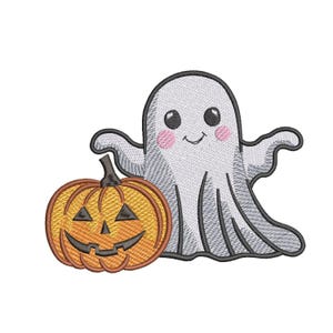 Cute Ghost Embroidery Design - Ghost with Pumpkin Embroidery Design - Halloween Embroidery Pattern - Machine Embroidery Design