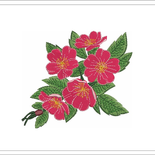 Wild rose embroidery design, rose embroidery file, wild flowers machine embroidery, Instant Download