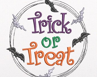 Trick or Treat embroidery design, Halloween embroidery file, Instant Download