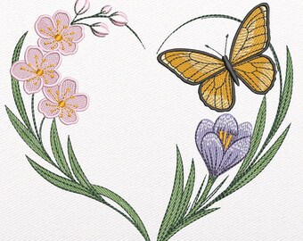 Floral Heart Embroidery Design: Wildlife Pattern, 3 Sizes (Instant Download!)