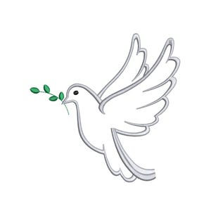 Dove with branch embroidery design, peace dove machine embroidery file available in four sizes for immediate download