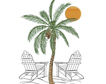 Palm Tree Embroidery Design -Sunset Embroidery Design - Beach Embroidery Design - Holiday Embroidery Pattern - instant Download