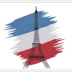 Eiffel Tower embroidery design, French Flag embroidery design, Patriotic machine embroidery file, Instant Download