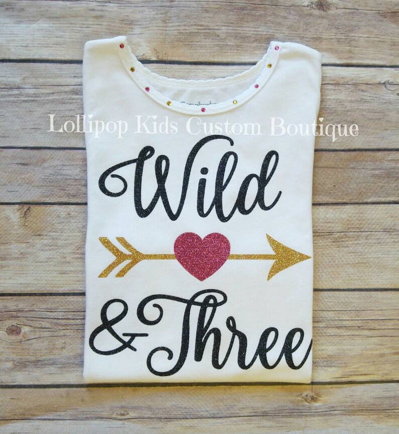 Wild and Three, heart, arrow, glitter white short sleeve shirt image 1