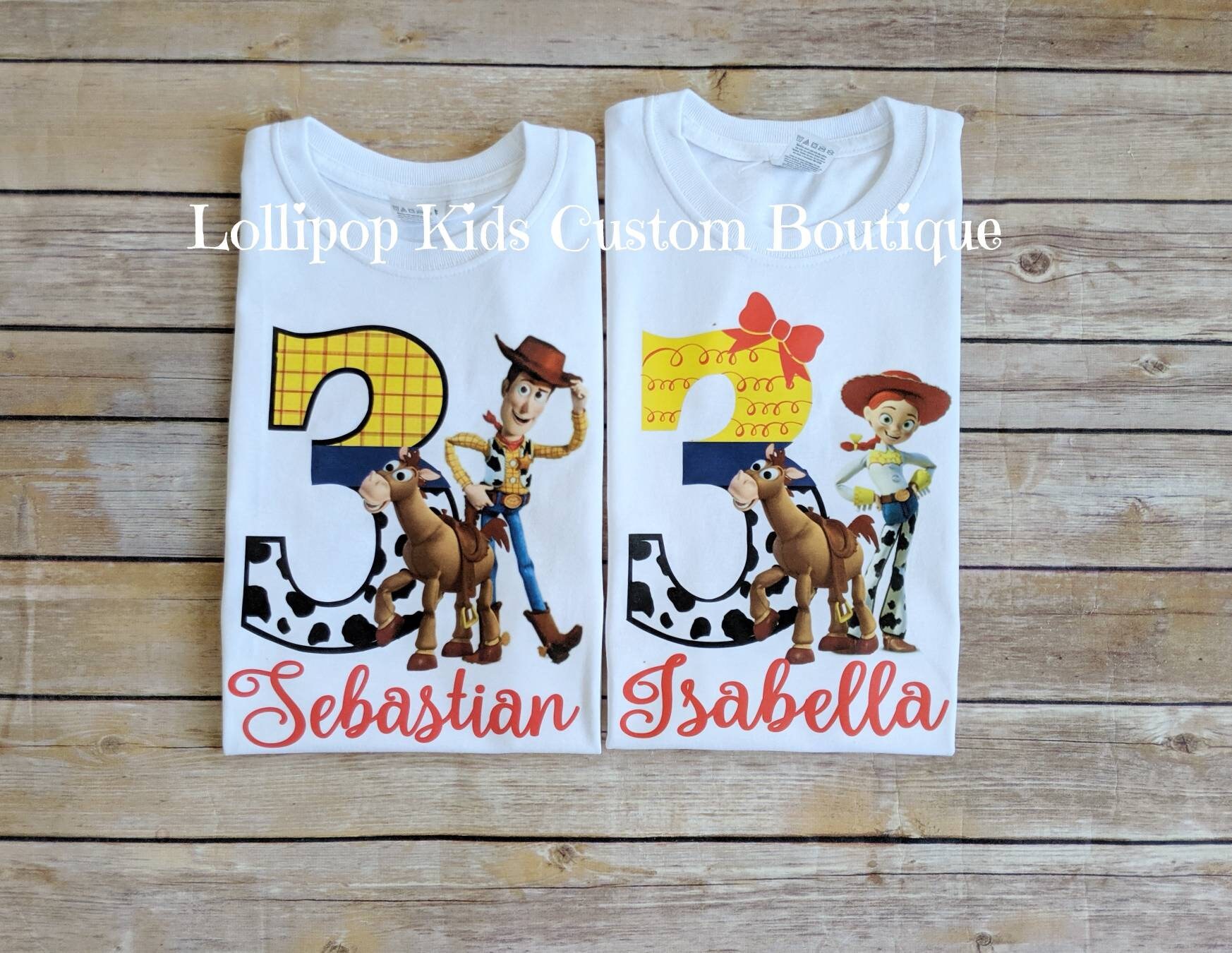 Toy Story character and horse short sleeve white birthday shirt*