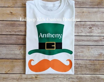 St Patrick's Day top hat, beard, Leprechaun, personalized  *vinyl* white short sleeve shirt*