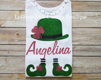 St Patrick's Day, Leprechaun, personalized  *glitter vinyl* white short sleeve shirt*