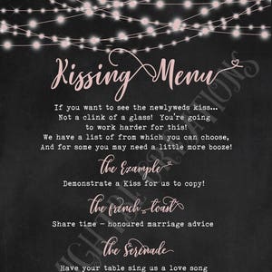 4pc Wedding Printables Bundle!  Kissing Menu, Photo Booth Sign, Hashtag note, and Geofilter!
