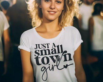 Maglietta country con cuore "Just A Small Town Girl" (nera o bianca) S, M, L, XL