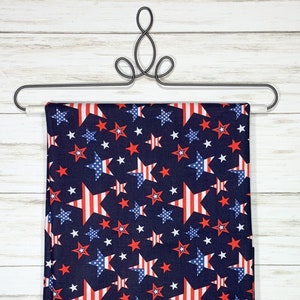 Stars on white fabric Memorial Day Independence Day and blue patriotic white red fourth 4th of July cotton woven holiday novelty