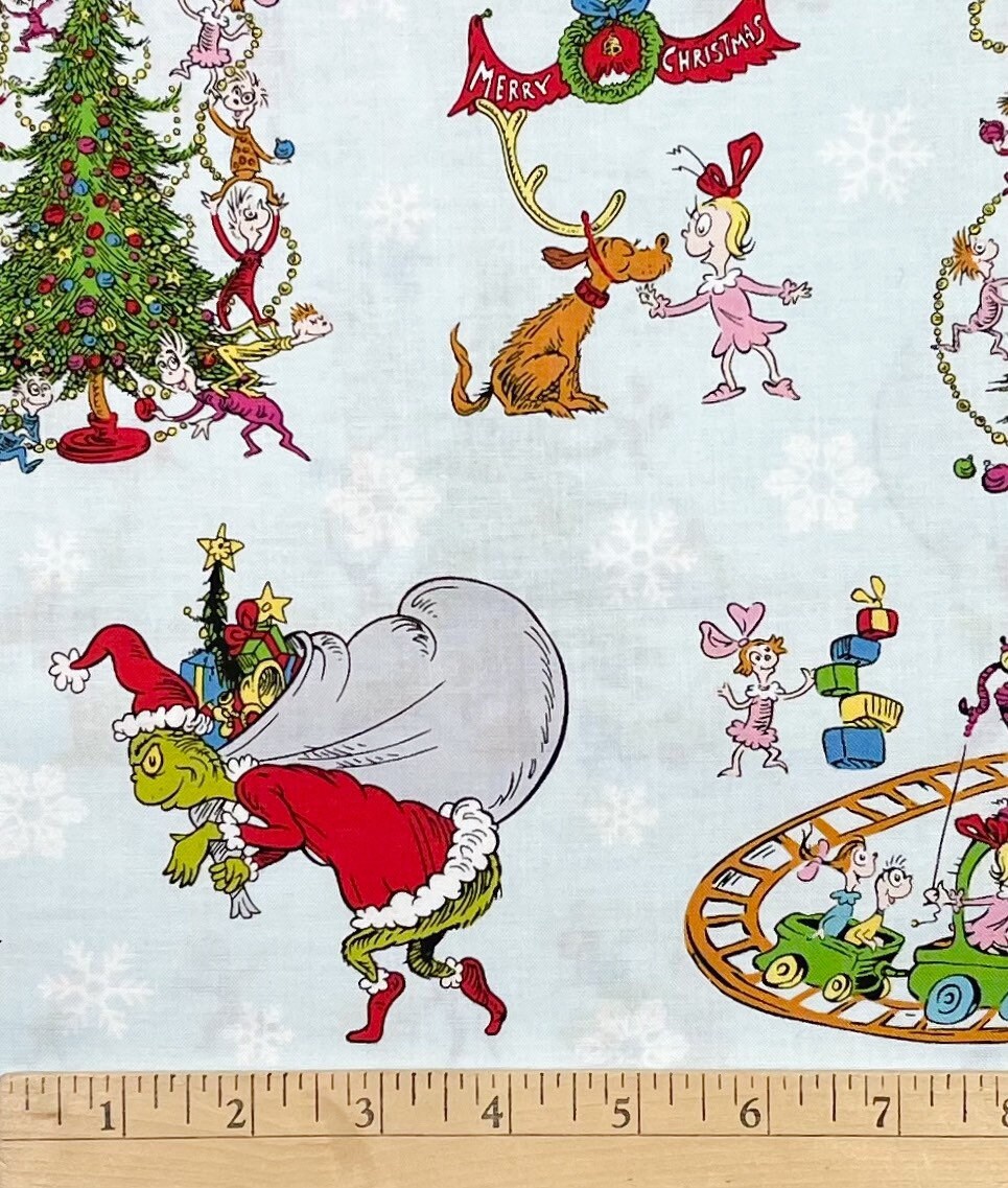 How the Grinch Stole Christmas Blue Fabric, Dr. Suess Holiday Classic ...