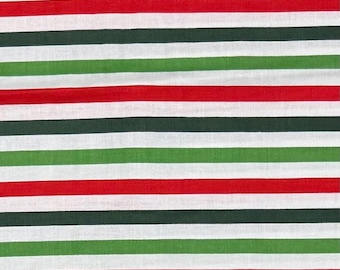 Christmas Stripe cotton woven fabric, red and green on white holiday, grinch coordinate Singer RTC fabric Mik3