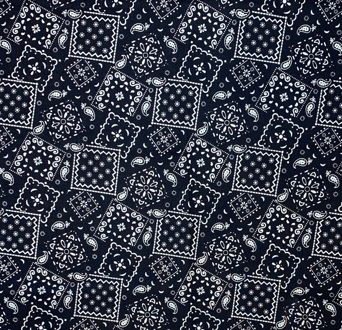 Black bandana print fabric Blazin Bandana paisley cotton | Etsy