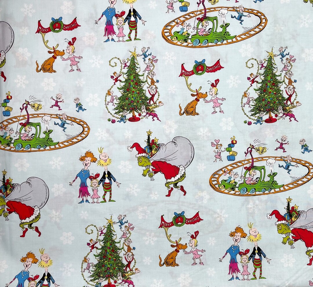 How the Grinch Stole Christmas Blue Fabric, Dr. Suess Holiday Classic ...