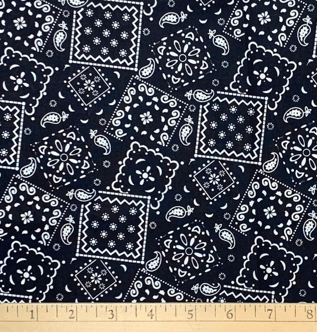 Black bandana print fabric Blazin Bandana paisley cotton Etsy