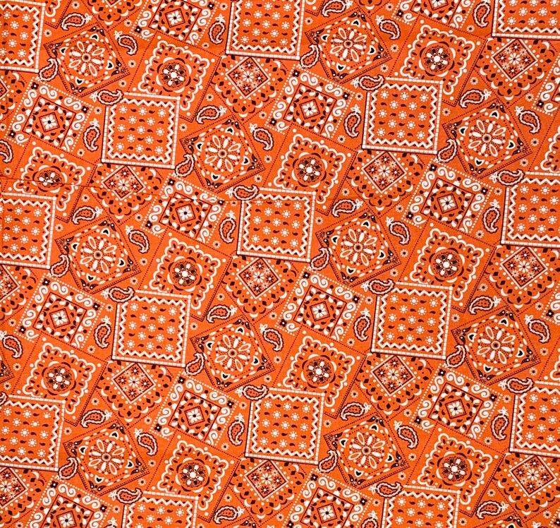 Orange bandana print fabric Blazin Bandana MDG cotton woven Etsy