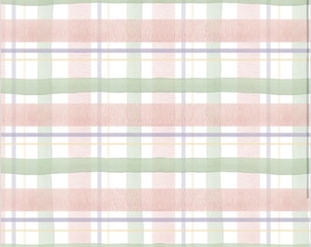 Spring, Easter pastel plaid stripe cotton woven fabric, white background coordinate pink, green, yellow, purple dt1