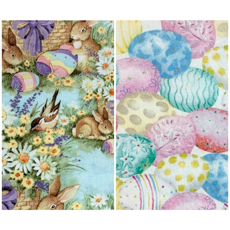 Easter Cotton Fabrics Easter Rabbit and Flowers Eggs Pink Etsy