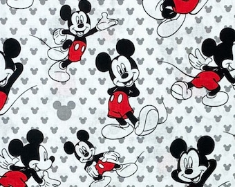 Mickey Mouse on white fabric, relaxing Mickey design 100% cotton woven novelty, Disney character, Mickey , Springs Creative (J6) 21” piece