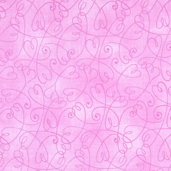 Pink swirled hearts tonal fabric, Valentine’s Day holiday 100% cotton woven material, spiral Patty Reed Design, La-di-draw mik1