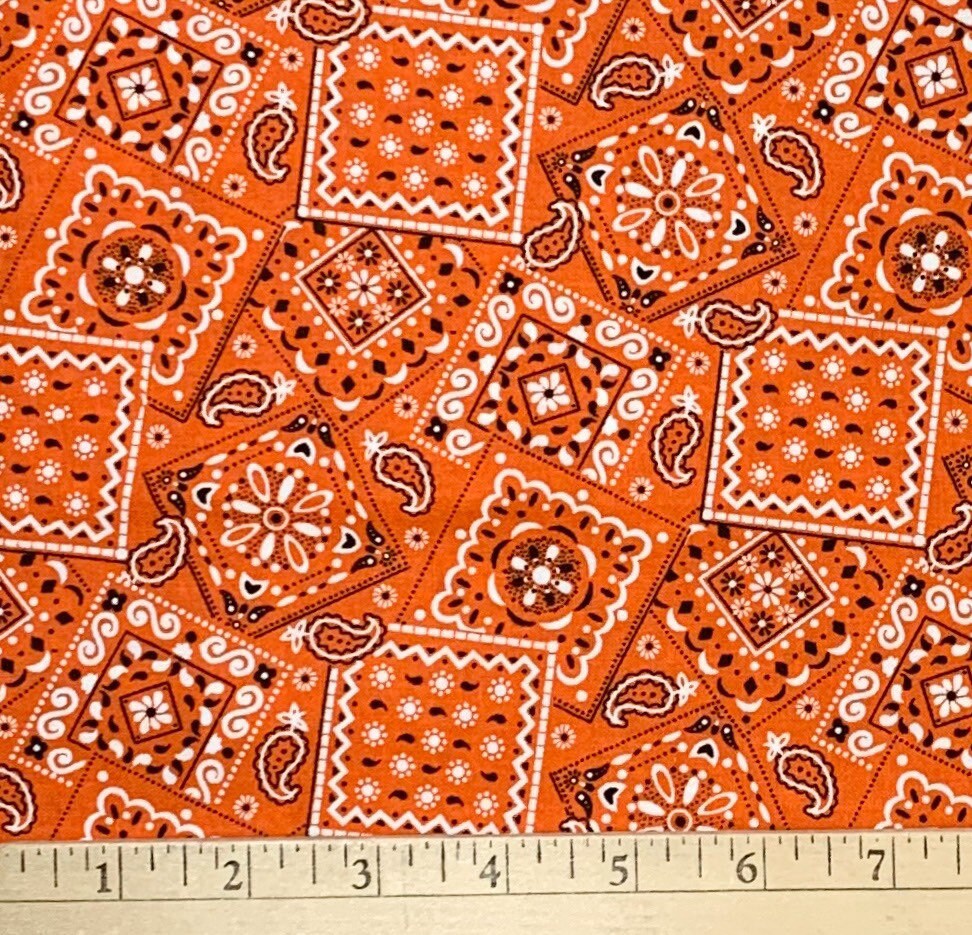 Bandana Fabric Orange Blazin Bandana Print Cotton Woven Etsy UK
