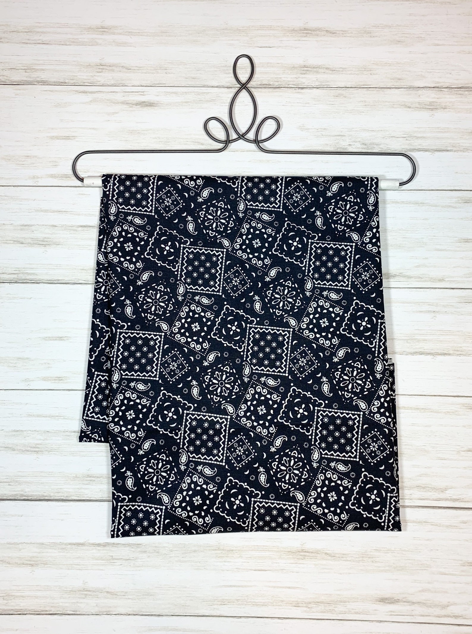 Black bandana print fabric Blazin Bandana paisley cotton Etsy