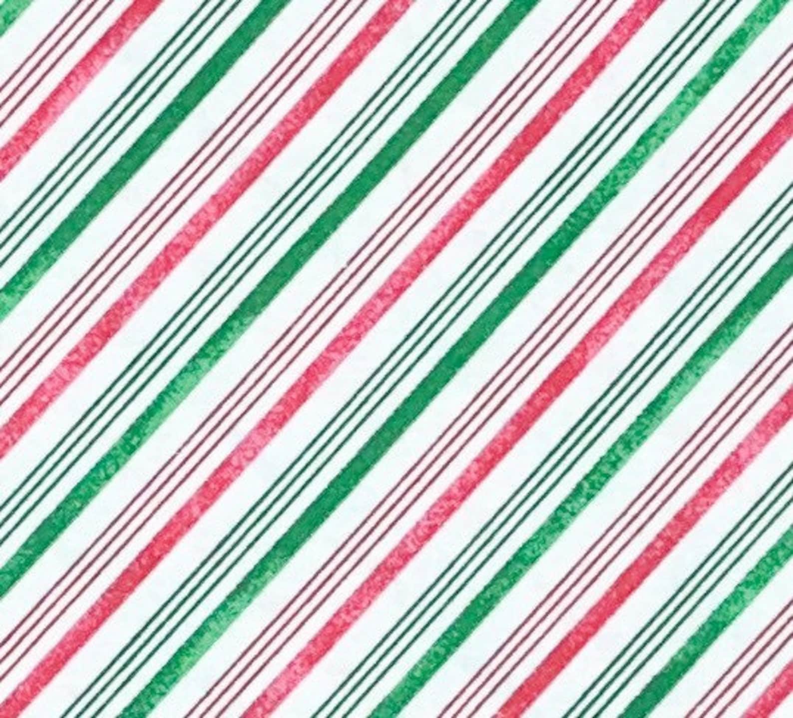 Red and Green Christmas Stripes on White Fabric Candy Cane Etsy