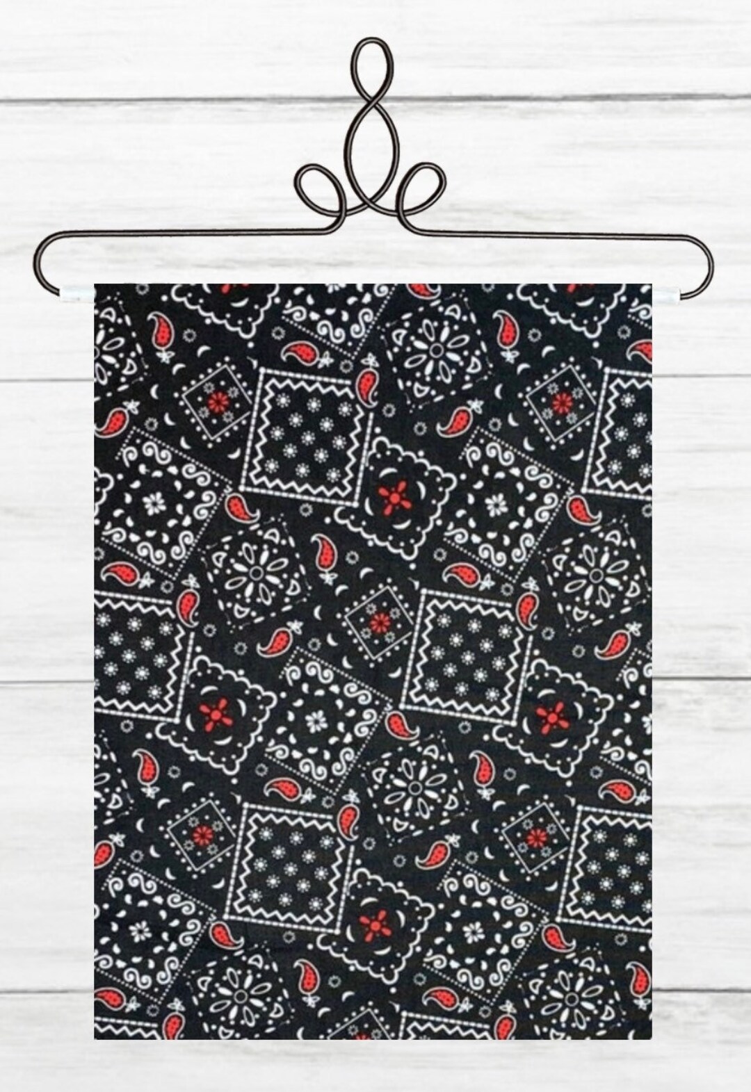 Bandana Fabric Black Red White Bandana Print Paisley Etsy