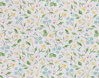 Spring Flowers in pastels on white lightweight cotton woven fabric, singer floral print WT5
