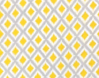 Yellow and Gray Diamond pattern on white cotton woven fabric, Emma and Mila sewing craft lightweight wt7