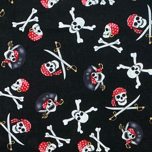 Pirate skull fabric, skull and cross bones, cotton woven, costume swords, black, captains skull, Halloween novelty boy (J2)