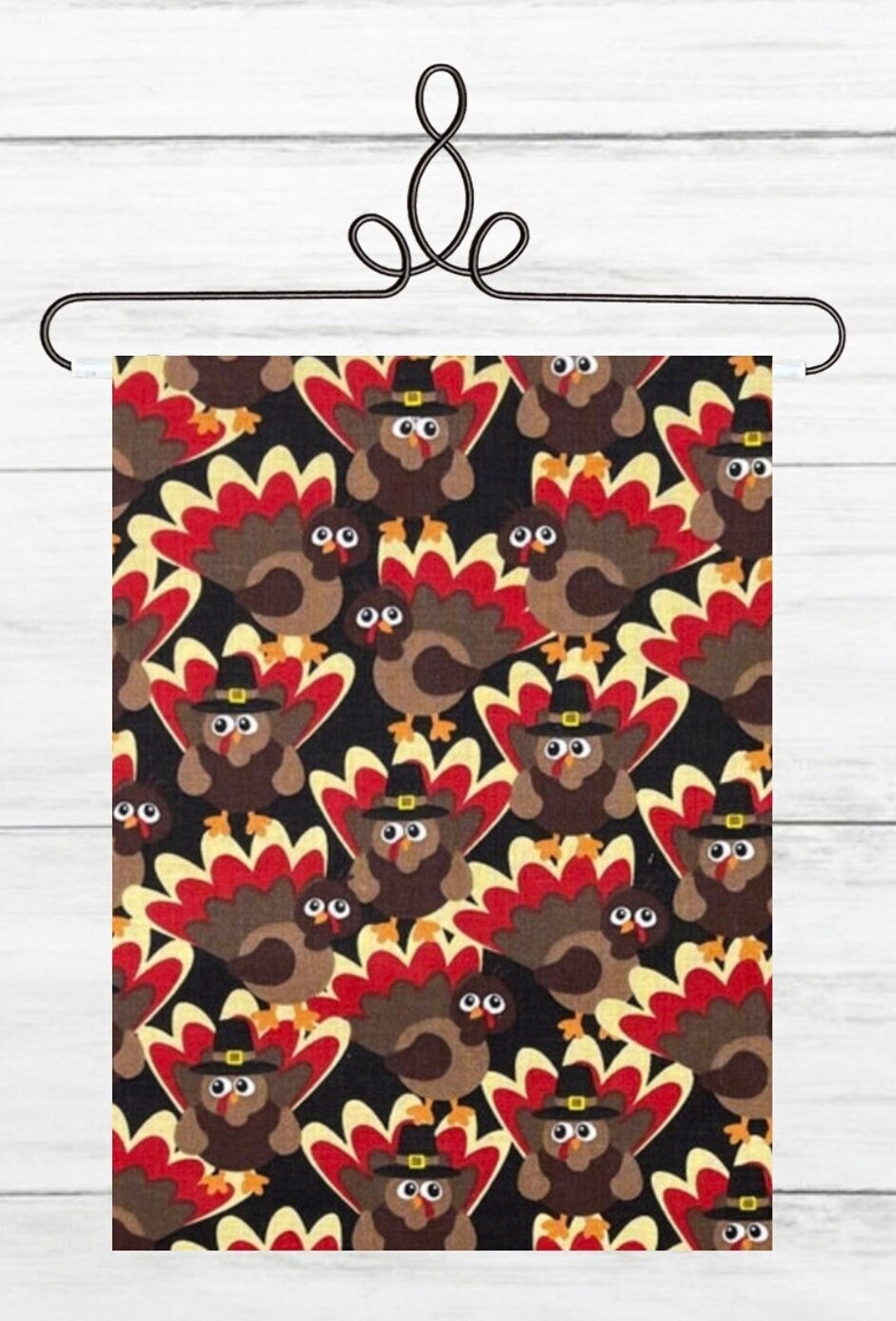 Thanksgiving Turkey Pilgrims on Brown Fabric, Packed Holiday Novelty