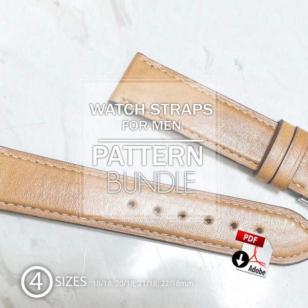 4 Leather watch strap patterns+video tutorial/standard watch band instant download patterns