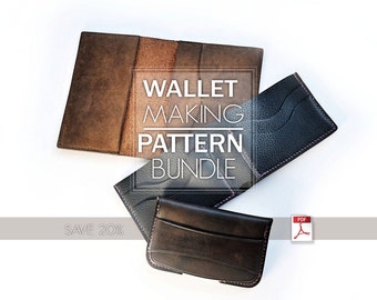 Bundle of 3 patterns+video tutorial: leather card holder,bifold wallet,passport holder/instant pdf file download