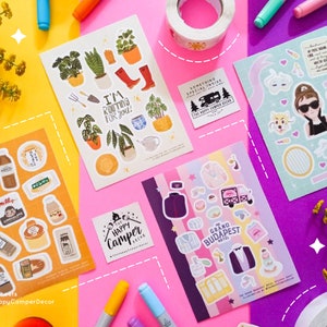 Sticker Sheets: The Grand Budapest Hotel, I'm Rooting For You, Breakfast at Tiffany's, Japanese Konbini