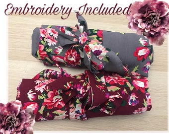 NEW COLORS! Grey and burgundy! Wedding robes, bridesmaid robes, bridesmaid gifts, bridesmaid proposal, getting ready robes, cotton floral