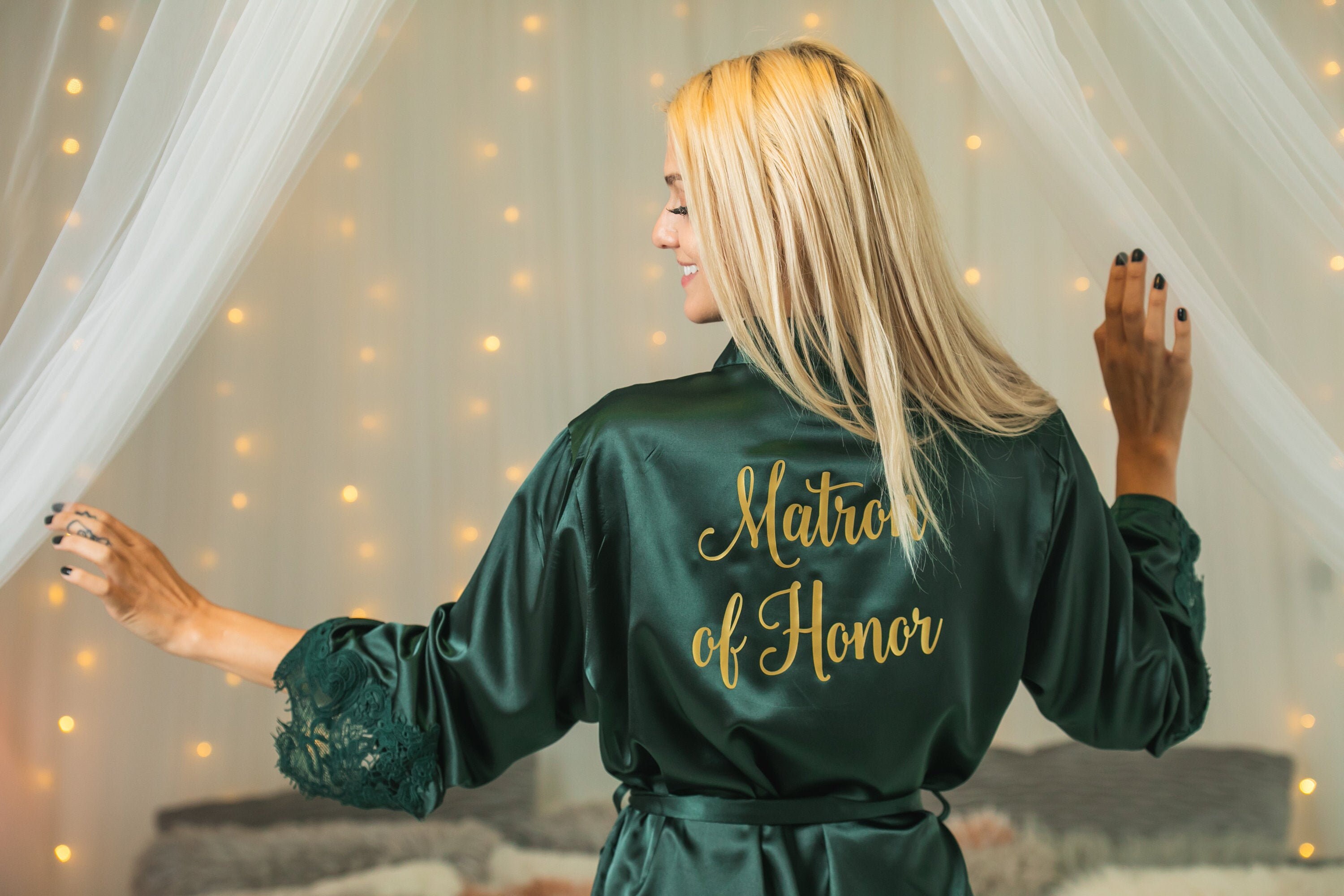 Emerald Green Bridesmaid Robes Satin Lace Robes Wedding Etsy