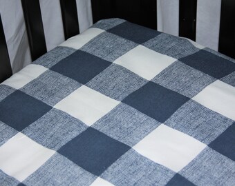 navy plaid crib sheet