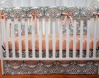 Indian Headdress and Dreamcatcher Baby Boy Quilt and Fitted Sheet Crib Bed Set Baby Boy Crib Set Indian Feather Southwestern Bedding
