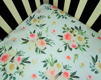 Organic Cotton/Knit/Minky - Fitted Crib Sheet / Mini Crib Sheet / Pack N Play - Rustic Love Florals